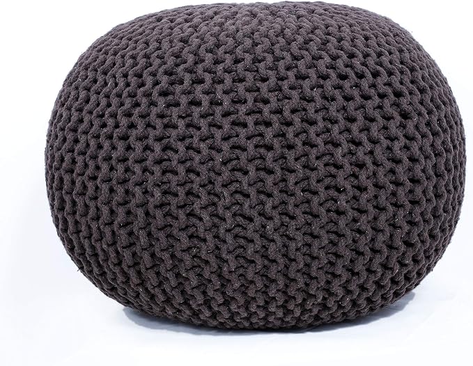 FRELISH DECOR Round Pouf Ottoman Hand Knitted 100% Cotton Pouf Foot Stool by FrelishDecor
