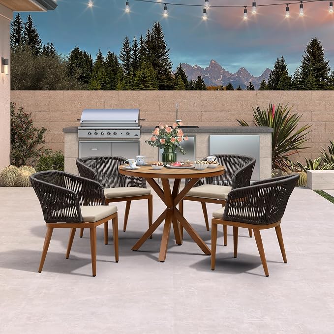 PURPLE LEAF 5 Pieces Round Outdoor Dining Set Patio Table and Chairs Set by PURPLELEAF