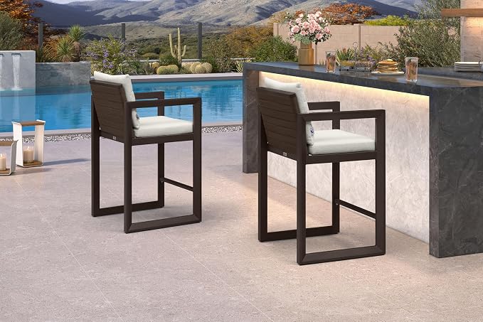 PURPLE LEAF Outdoor Counter Height Bar Stools Set of 2 27 Inch Modern Aluminum - Image 3