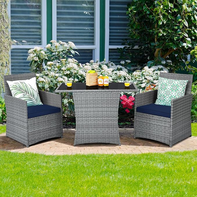 Tangkula 3 Pieces Patio Dining Set, Patiojoy Space-Saving PE Rattan Bistro Set - Image 2