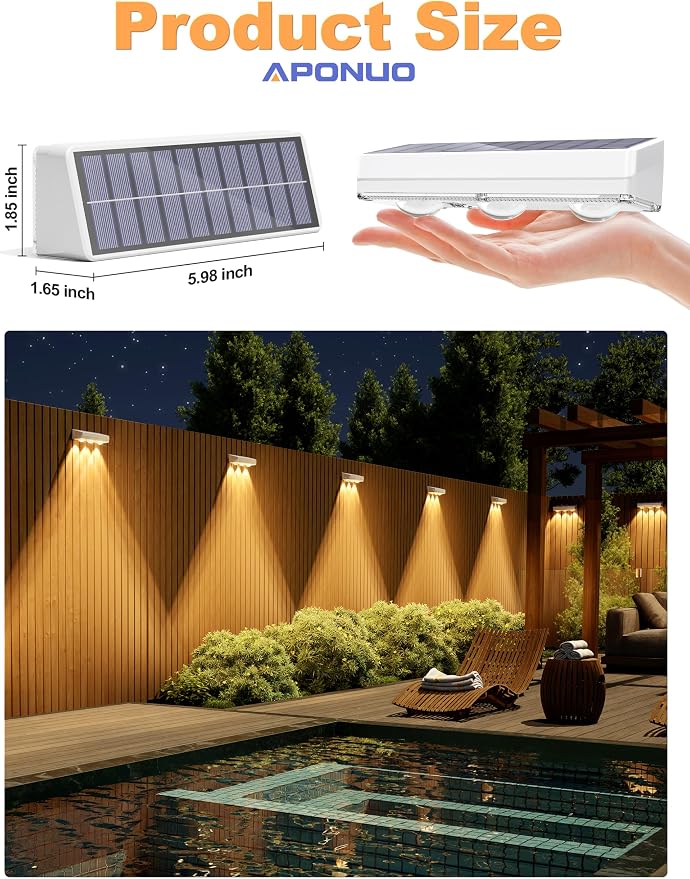 APONUO Solar Fence Lights Outdoor Waterproof, Fence Lights Solar Powered - Image 6