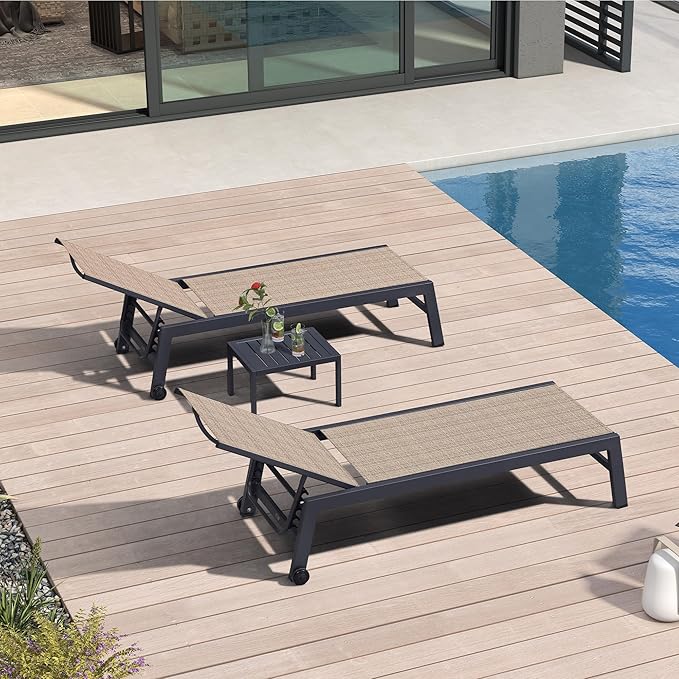 PURPLE LEAF Patio Chaise Lounge Set 2 Pieces Textilene Pool Lounge Chairs by PURPLELEAF