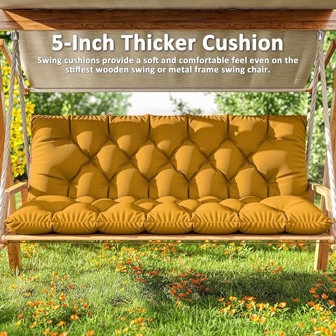 Porch Swing Cushion with Backrest 2-3 Seater Outdoor Bench Cushions Waterproof - Image 6