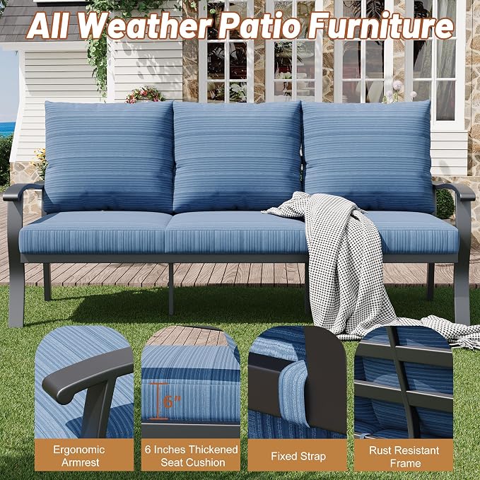 HOMREST Outdoor Couch Aluminum Patio Furniture Sofa, 3-Seat All-Weather Metal - Image 4