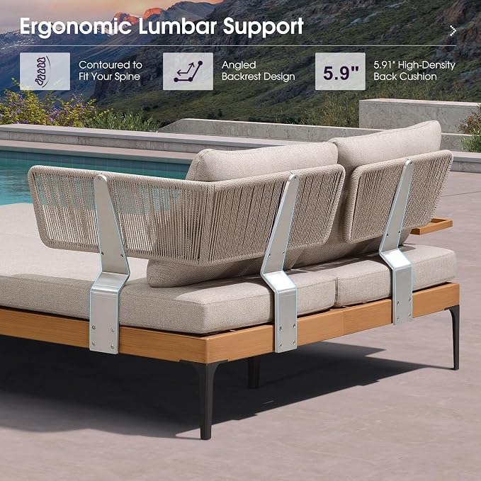 PURPLE LEAF Outdoor Daybed Patio Loveseat Sofa 2-Person Aluminum Chaise Lounge - Image 8