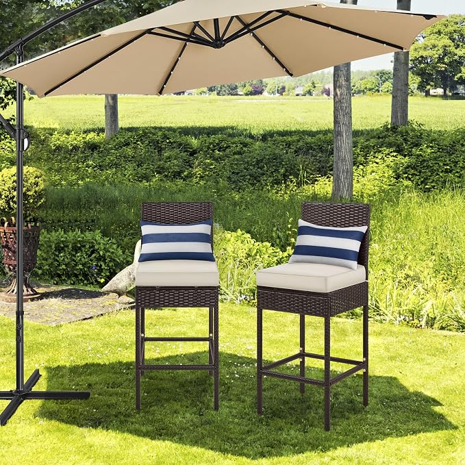 Yaheetech Set of 6 Patio Bar Stools, Outdoor PE Rattan Bar Height Chairs - Image 2