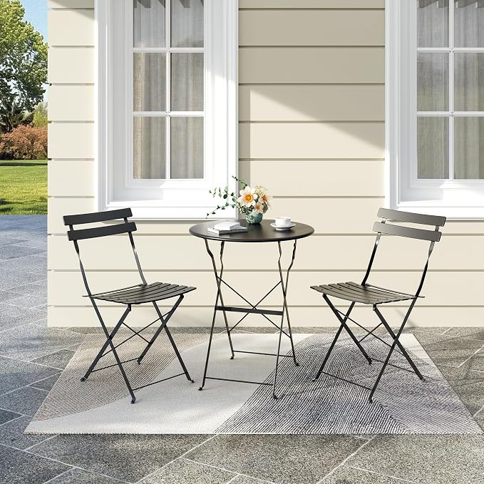 Bistro Table and Chairs Set of 2, 3 Piece Outdoor/Indoor Folding Patio Bistro - Image 7