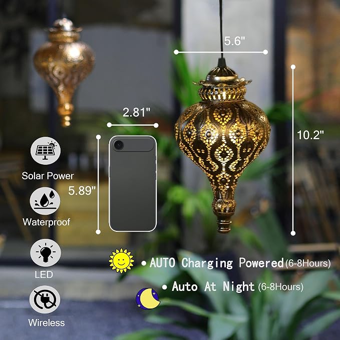 Moroccan Solar Lanterns Outdoor Waterproof Bronze Hanging Lanterns Outdoor - Image 3