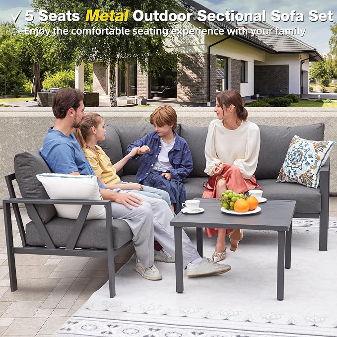 Patio Furniture Set, 6 Pieces Outdoor Couch Sectional, L Shaped Patio Sofa - Image 7