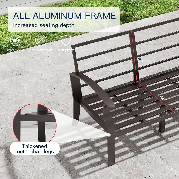 Kullavik Aluminum Patio Furniture Set, 7 Pieces 7 Seat Metal Outdoor Furniture - Image 5