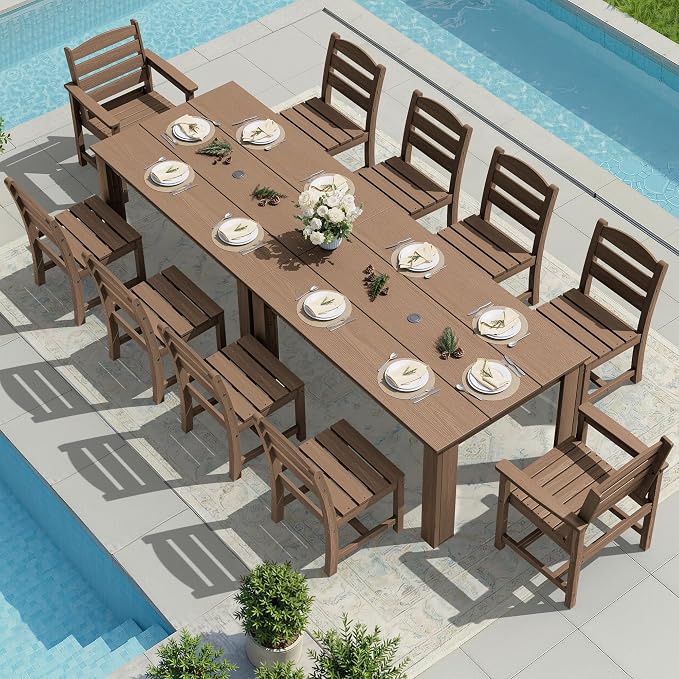 SERWALL Outdoor Dining Sets for 10, HDPE Dining Sets for 10 Person by SERWALL