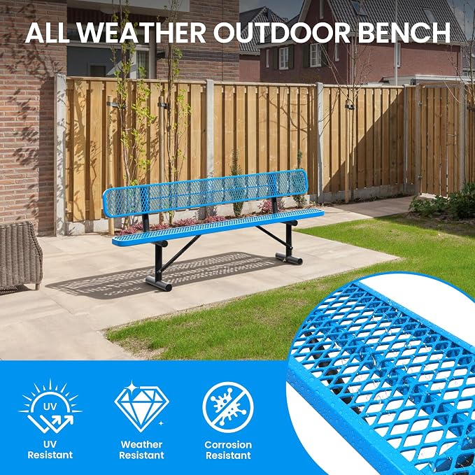 8 FT Steel Park Bench for Outside, Outdoor Bench - Image 7