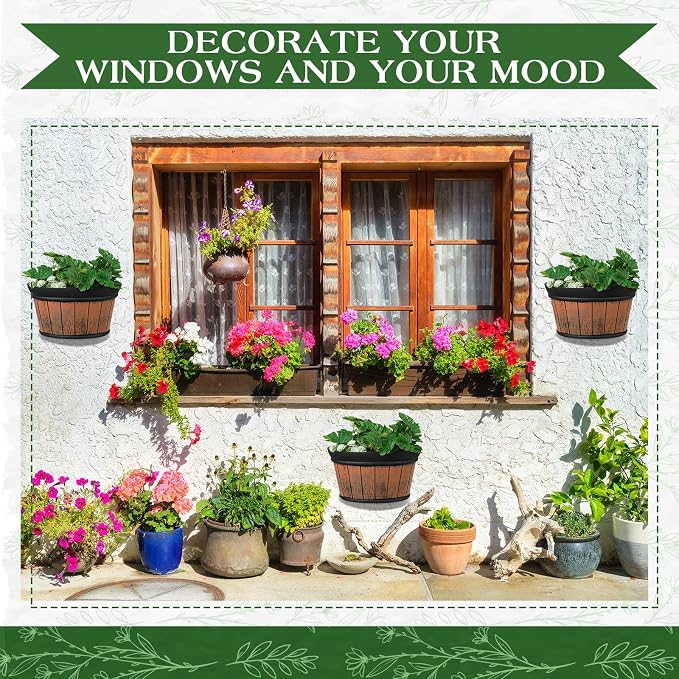 Layhit 6 Pcs Wall Hanging Planters Outdoor Pot Planter Wine Barrel Planter - Image 4