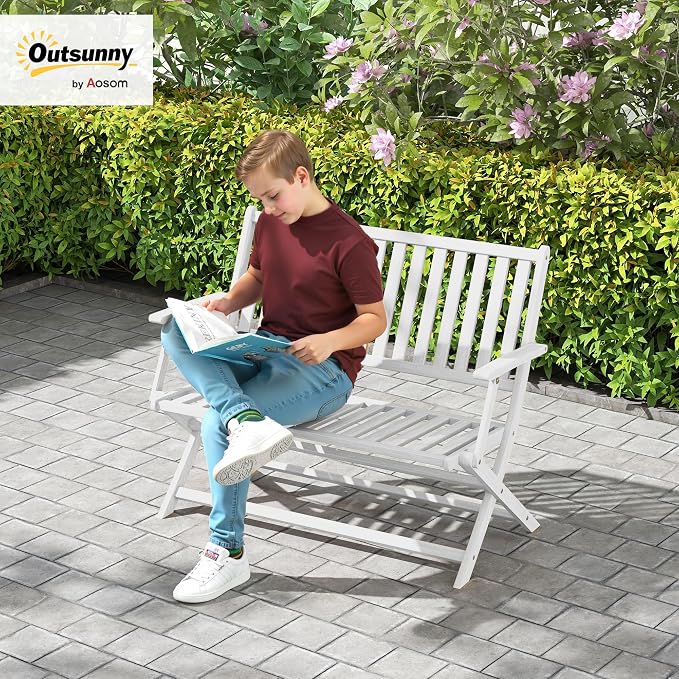 Outsunny Wood Outdoor Bench, 2-Person Foldable Patio Acacia Wood Garden Bench - Image 2