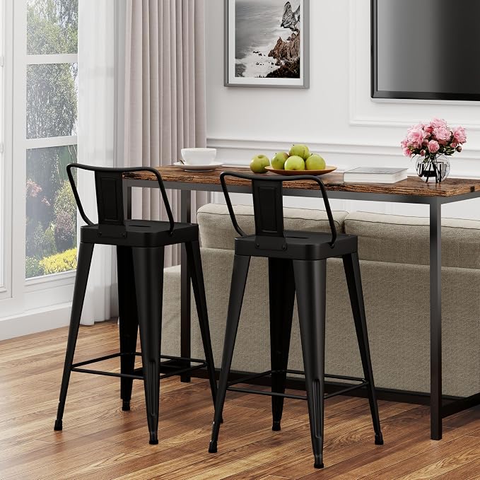 Metal Bar Stools Set of 2 Barstools Indoor/Outdoor Counter Height Bar Chairs - Image 8
