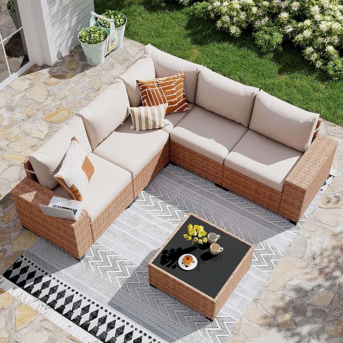 JOIVI 6-Piece Outdoor Sectional Patio Furniture Set, All-Weather Wicker - Image 7