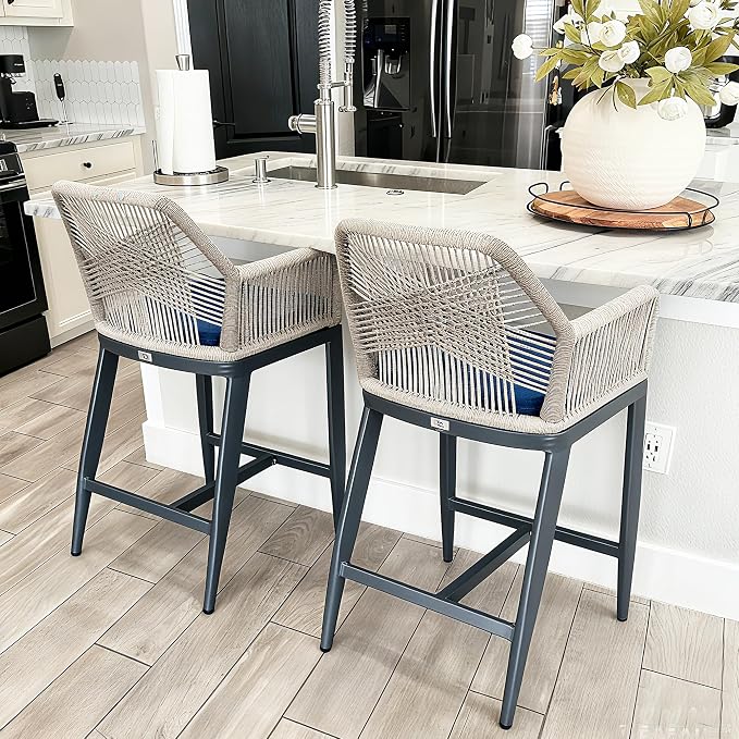 PURPLE LEAF Patio Sunbrella Counter Height Bar Stools 24" H Set of 2 Modern by PURPLELEAF