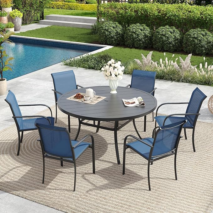 Patio Dining Table for 6-8, Round Metal Outdoor Table - Image 2