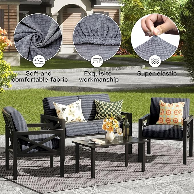 8Pcs Outdoor Cushion Covers, Patio Cushion Covers, Stretch Elastic Slipcovers - Image 4