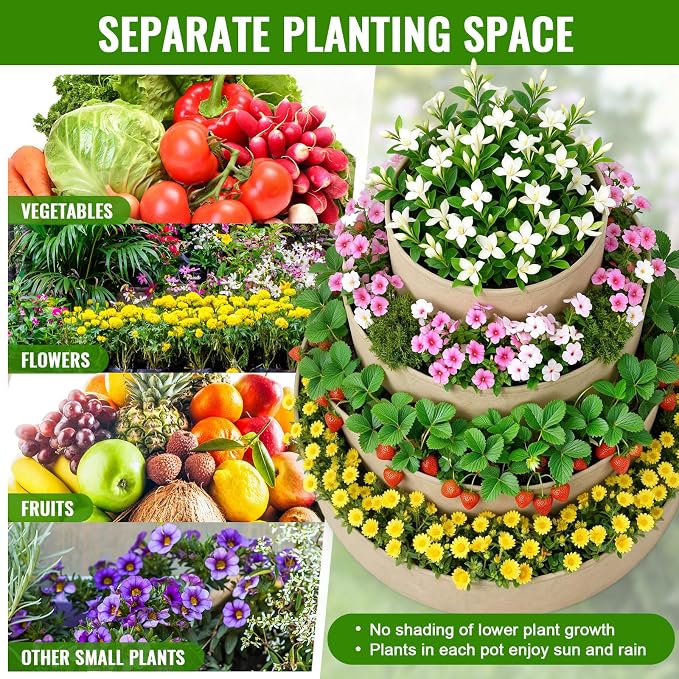 4 Pcs Plant Grow Bags 4 Tiered Strawberry Planter Tower Fabric Raised Garden - Image 3