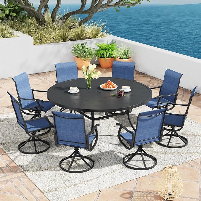 Patio Dining Table for 8-10, Round Metal Outdoor Table - Image 2