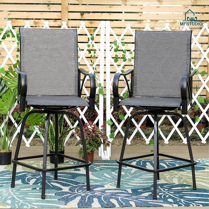 MFSTUDIO Outdoor Bar Stools Set of 2, Swivel Bar Height Patio Chairs Outdoor - Image 7