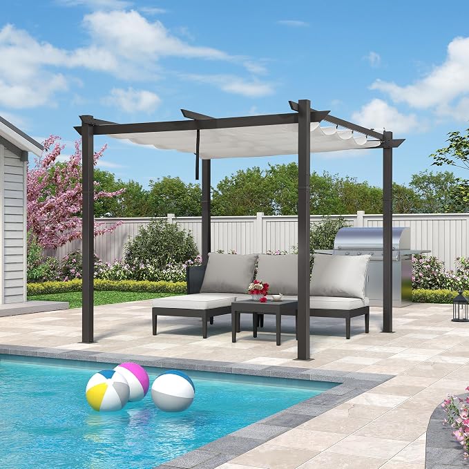 PURPLE LEAF 10' x 10' Aluminum Outdoor Pergola Wind-Resistant Retractable by Unknown