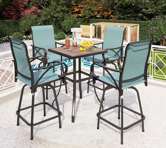 PHI VILLA 5 Piece Outdoor Bar Set, High Top Patio Bistro Bar Table and 4 by PHIVILLAThepioneerofcomfortablehouseholdsupplies