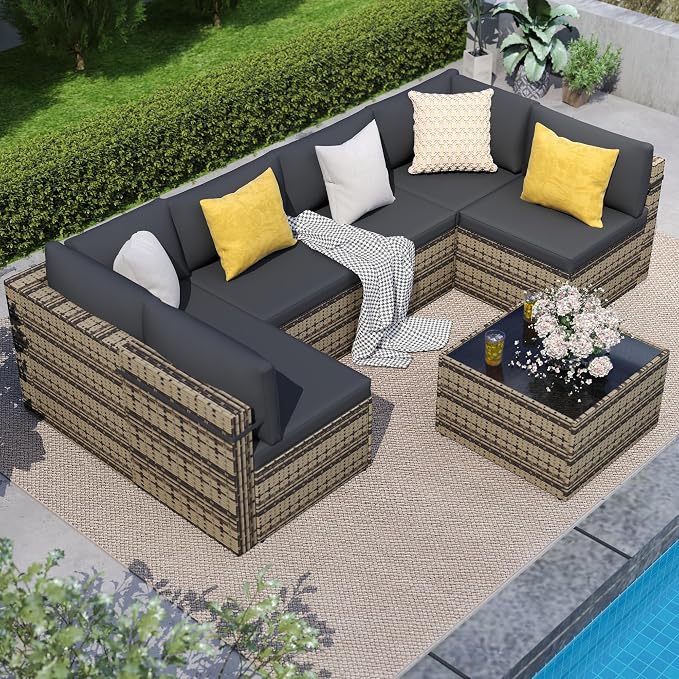 7-Piece Outdoor Sectional Sofa Set, Weather-Resistant Patio Furniture Set - Image 2