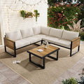Outdoor Patio Furniture Set, 4-Piece Acacia Wood and Metal Patio Sofa Corner Set by JIVOIT