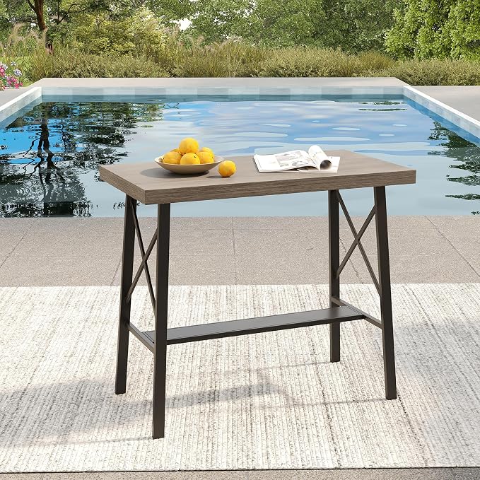 VICLLAX Patio Bar Table Rectangle Outdoor Counter Height Dining Table by HOME