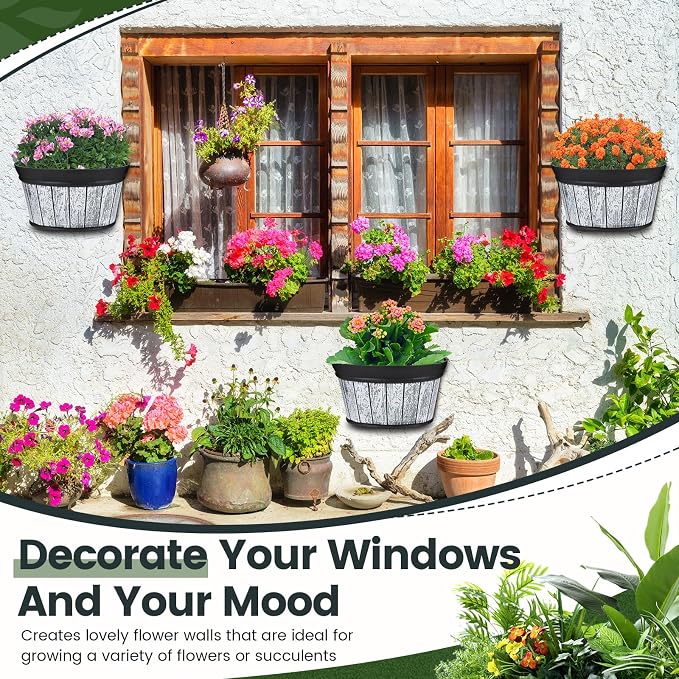 Layhit 6 Pcs Wall Hanging Planters Outdoor Pot Planter Wine Barrel Planter - Image 4