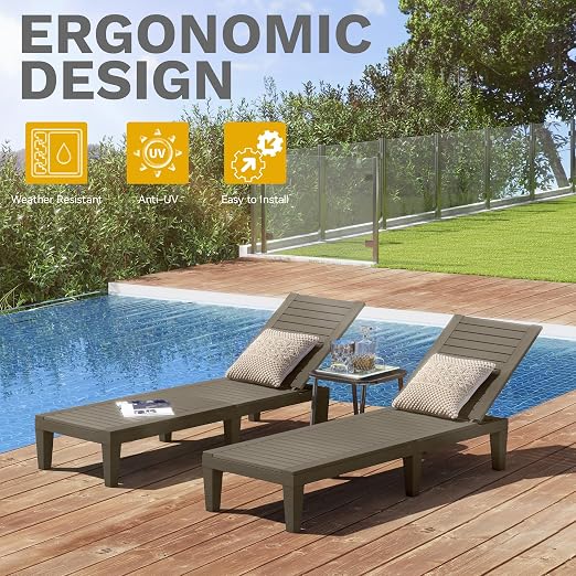DWVO Outdoor Chaise Lounge, Pool Lounge Chair w/ 5-Level Backrest, Waterproof & - Image 6