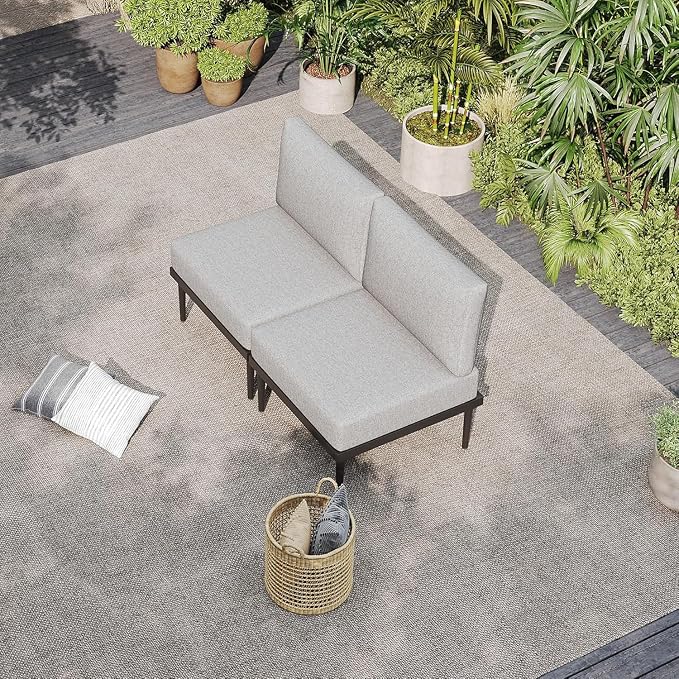 Sundale Outdoor 2 Pieces Patio Sofa Set, Metal Outdoor Sectional Loveseat - Image 8