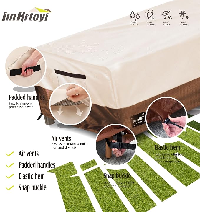 JinHrtoyi Patio Coffee Table Cover, 36Wx24Dx16H Inches 100% Waterproof Heavy - Image 6