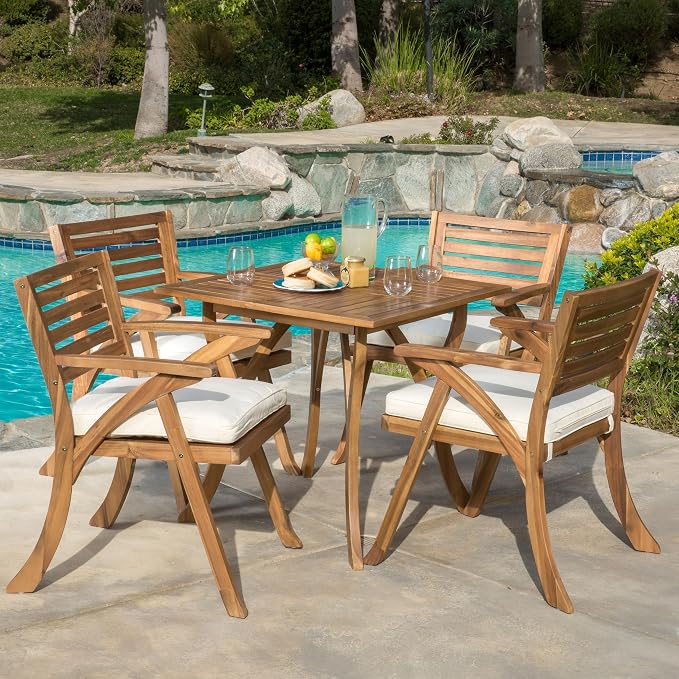 Christopher Knight Home Hermosa Acacia Wood Dining Set, 5-Pcs Set, Teak Finish - Image 3