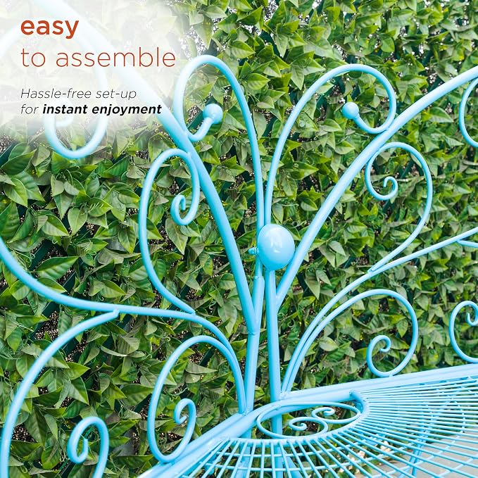 Alpine Corporation BAZ400BL Indoor Outdoor Metal Butterfly Shaped Garden Bench - Image 7