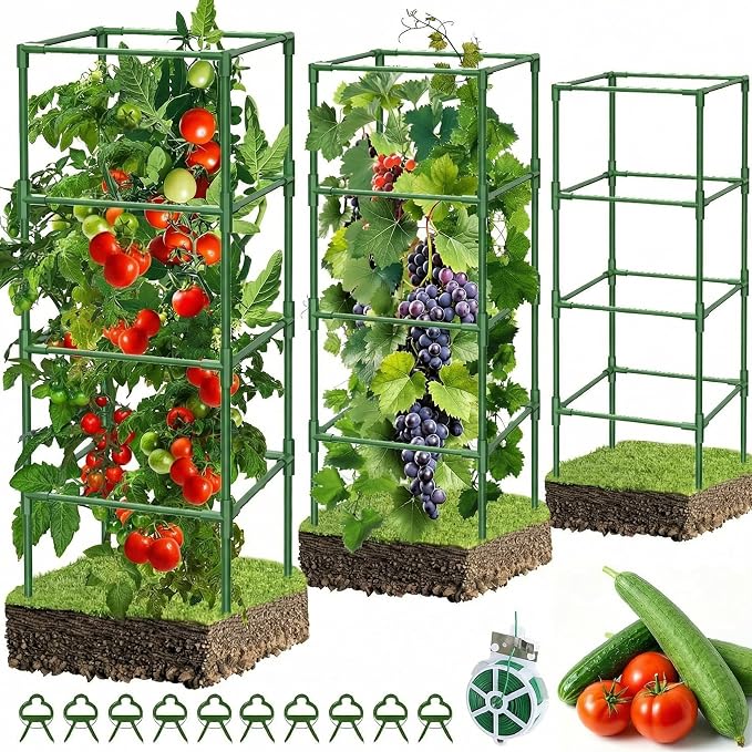 3 Pack Square Tomato Cages for Garden, 42 Inches Heavy Duty Metal Tomatoes by Unknown