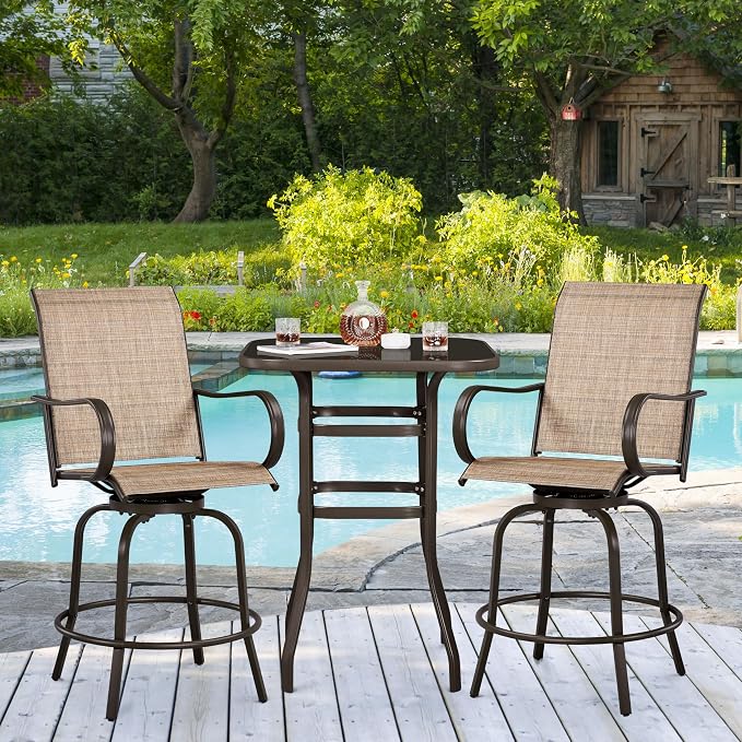 Yaheetech Patio Swivel Barstools Outdoor Chairs Set of 4, High Bistro Stools - Image 4