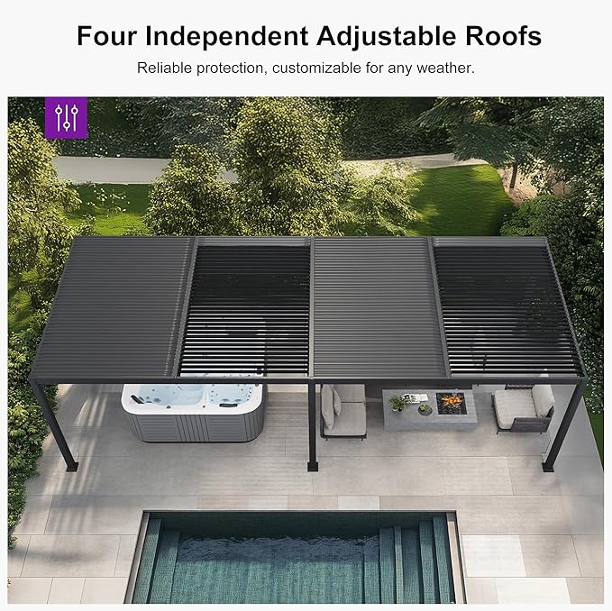 PURPLE LEAF Louvered Pergola w/Light 11' x 23' Aluminum Outdoor Pergola - Image 7