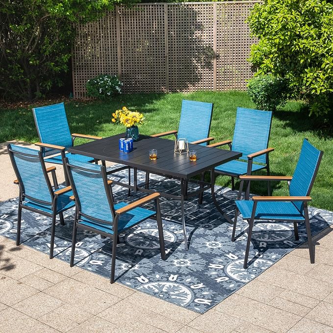 PHI VILLA 7 PCS Patio Dining Set, Metal Outdoor Furniture by PHIVILLAThepioneerofcomfortablehouseholdsupplies
