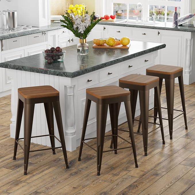 Bar Stools Set of 4 Metal Bar Stool Counter Height Bar Stools Black, Modern 24" - Image 6