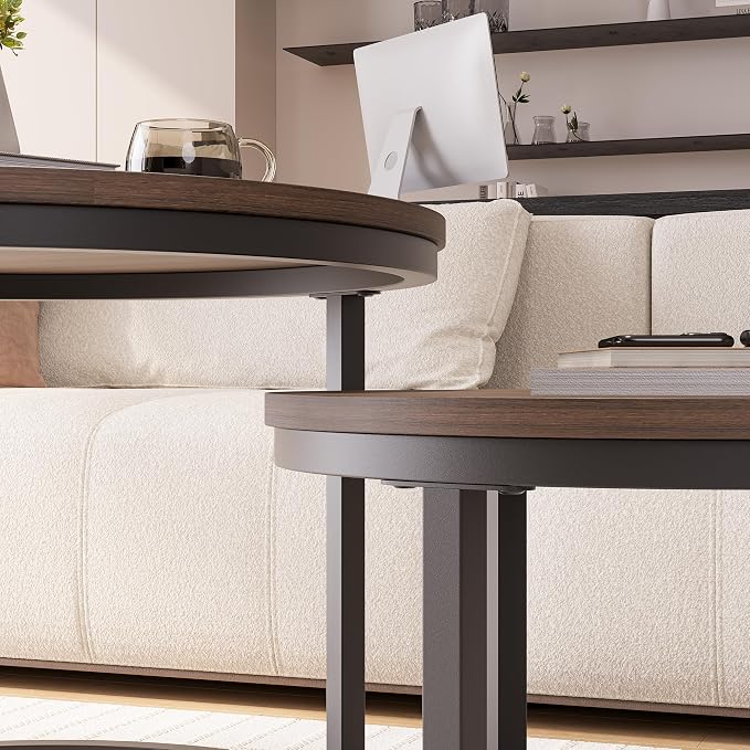 HOJINLINERO Round Coffee Table, Nesting Coffee Table Set of 2, Center Tables - Image 5