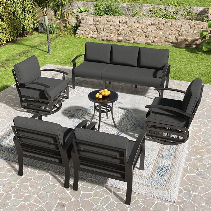 Kullavik Aluminum Patio Furniture Set, 6 Pieces 7 Seat Sectional Metal Outdoor by KULLAVIK