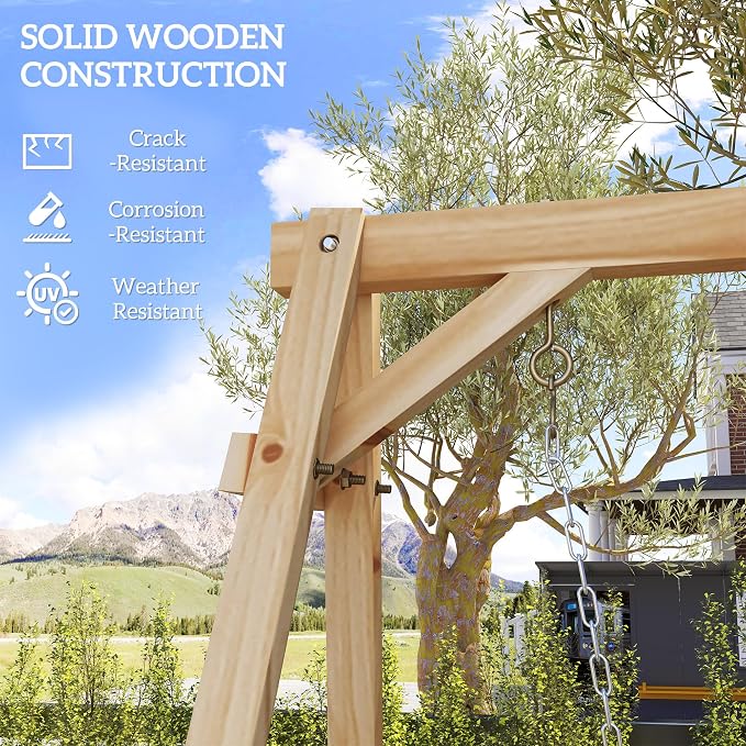 Outsunny 770lbs Porch Swing Frame, Heavy Duty A-Frame Wooden Swing Stand - Image 6