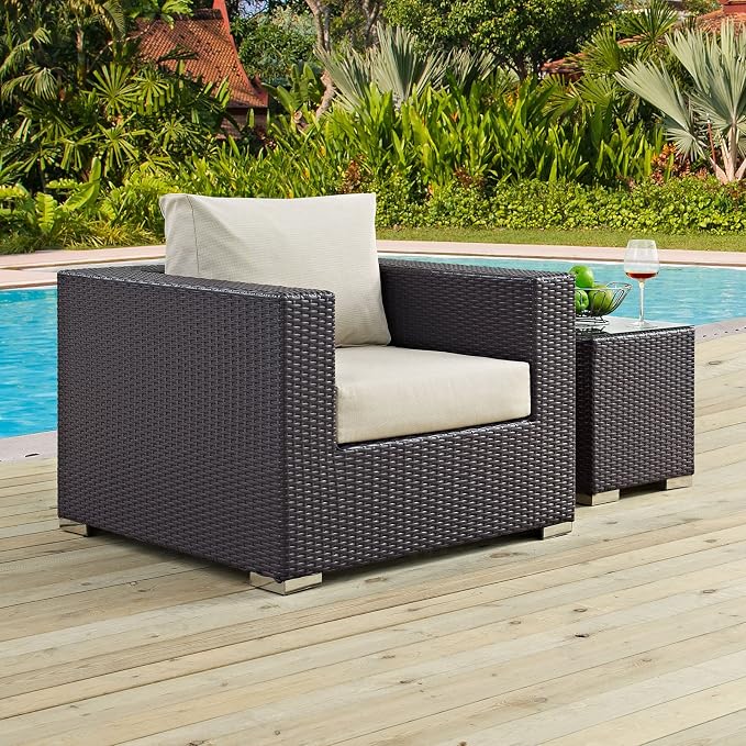 Modway Convene Wicker Rattan Outdoor Patio Armchair in Espresso Beige - Image 2