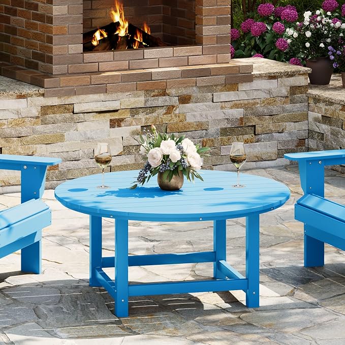 WestinTrends Malibu Low Outdoor HDPE Round Patio Coffee Table, Pacific Blue by WestinTrends