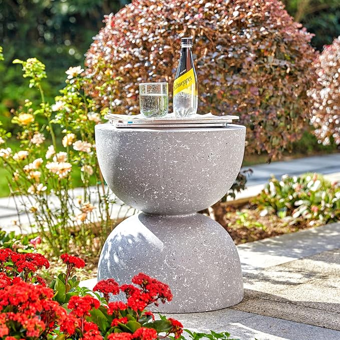 Glitzhome Outdoor Side Table, Round Accent End Table, Lightweight Hourglass - Image 8