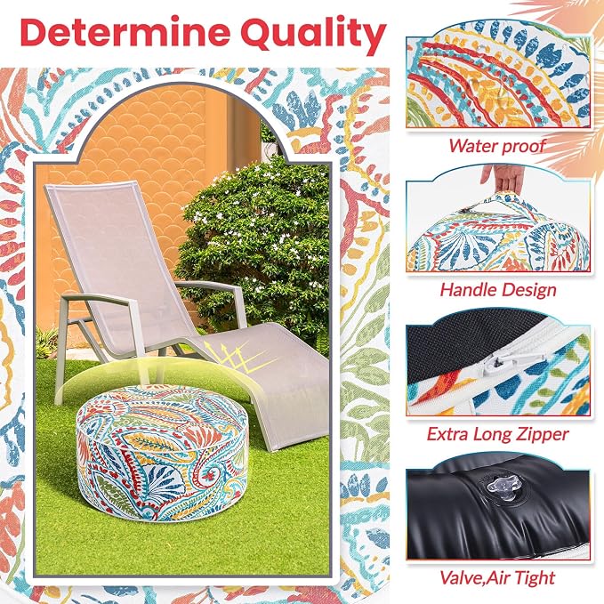 Juexica 2 Pack Outdoor/Indoor Inflatable Ottoman 21 x 9 Inch Paisley All - Image 4