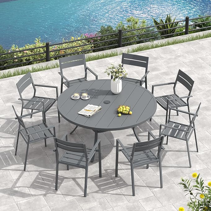 VICLLAX 63" Round Patio Table, Outdoor Dining Table - Image 7